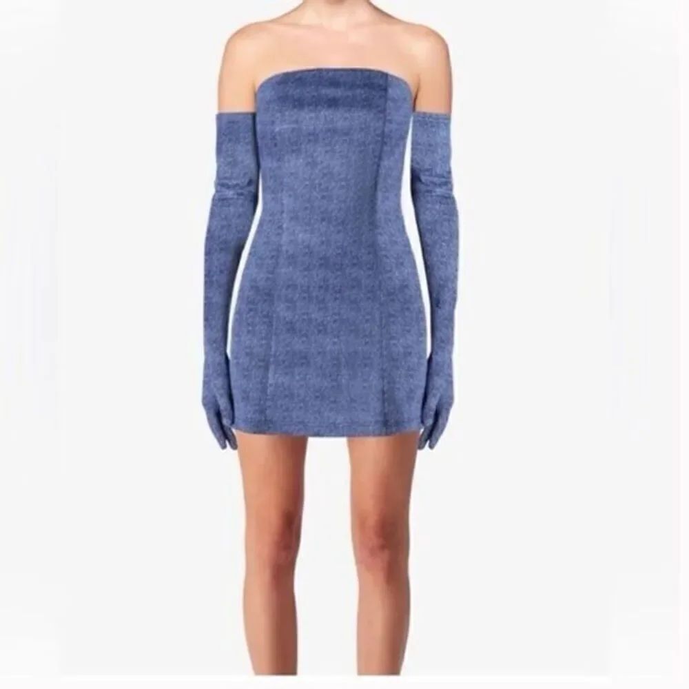 NWOT Miscreants London Revolve Denim Blue Cupid Mini Dress No Gloves US 6 UK 10